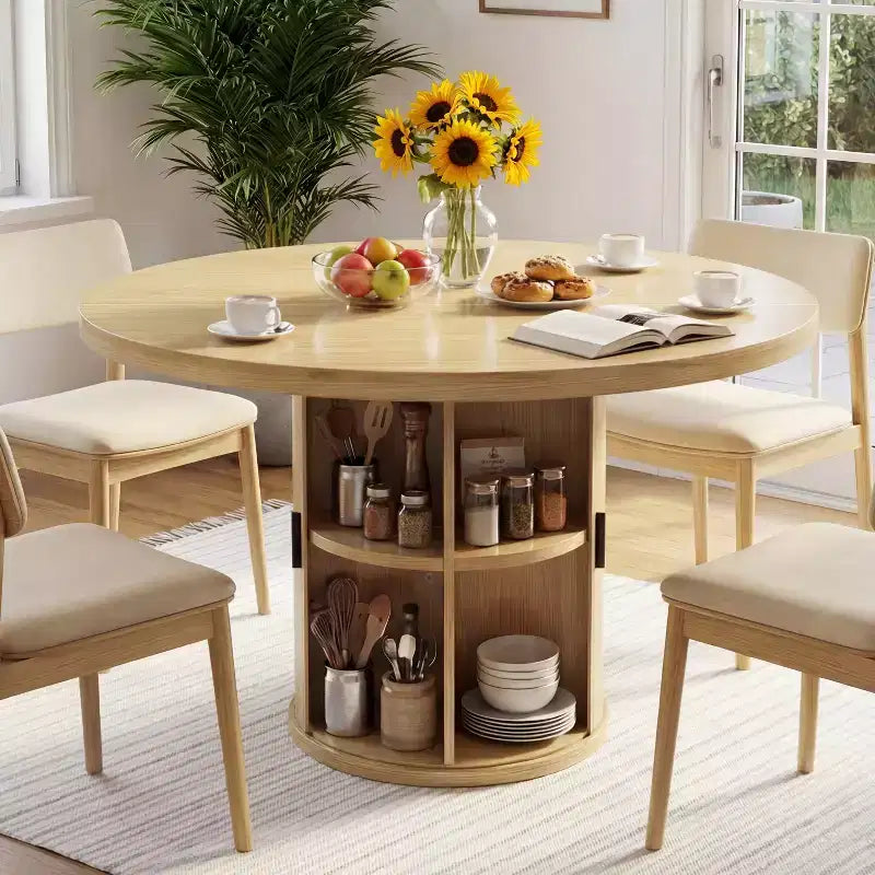 Tavolo da pranzo rotondo in legno da 35,43 pollici con base contenitore