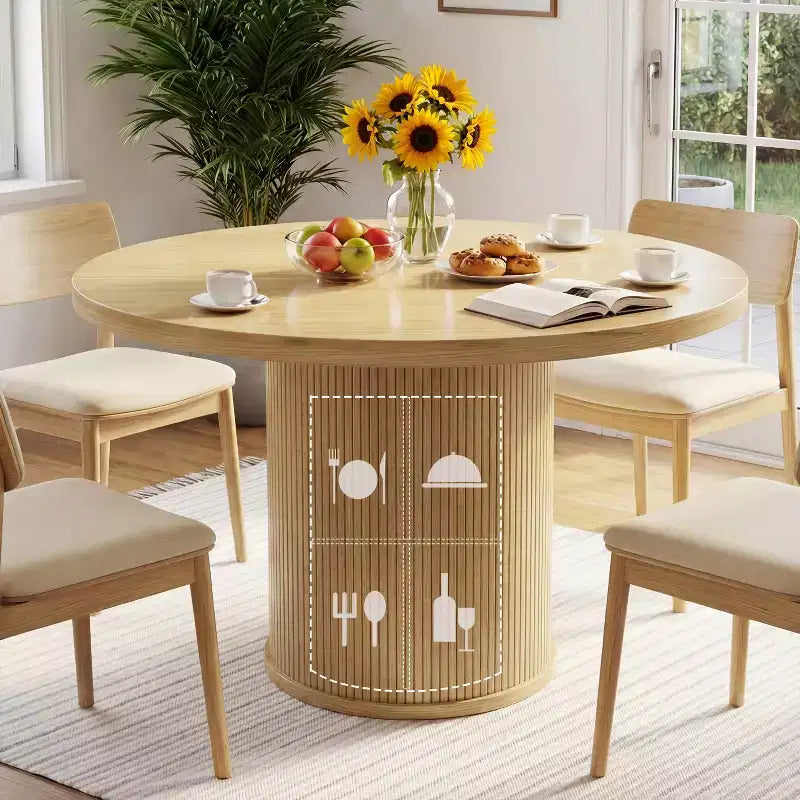 Tavolo da pranzo rotondo in legno da 35,43 pollici con base contenitore