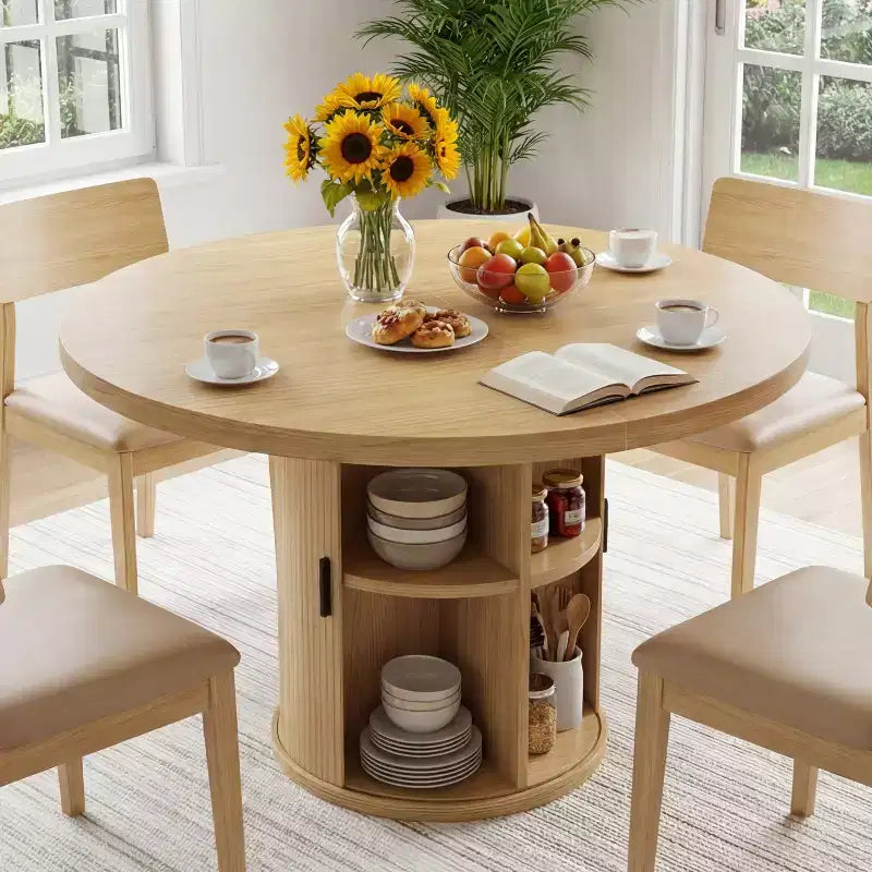 Tavolo da pranzo rotondo in legno da 35,43 pollici con base contenitore