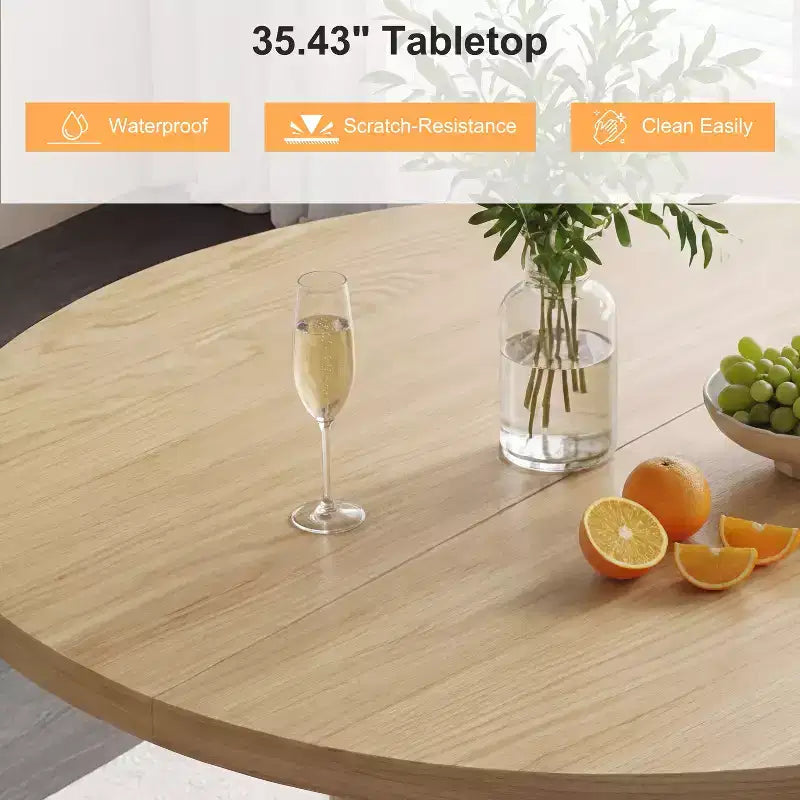 Tavolo da pranzo rotondo in legno da 35,43 pollici con base contenitore