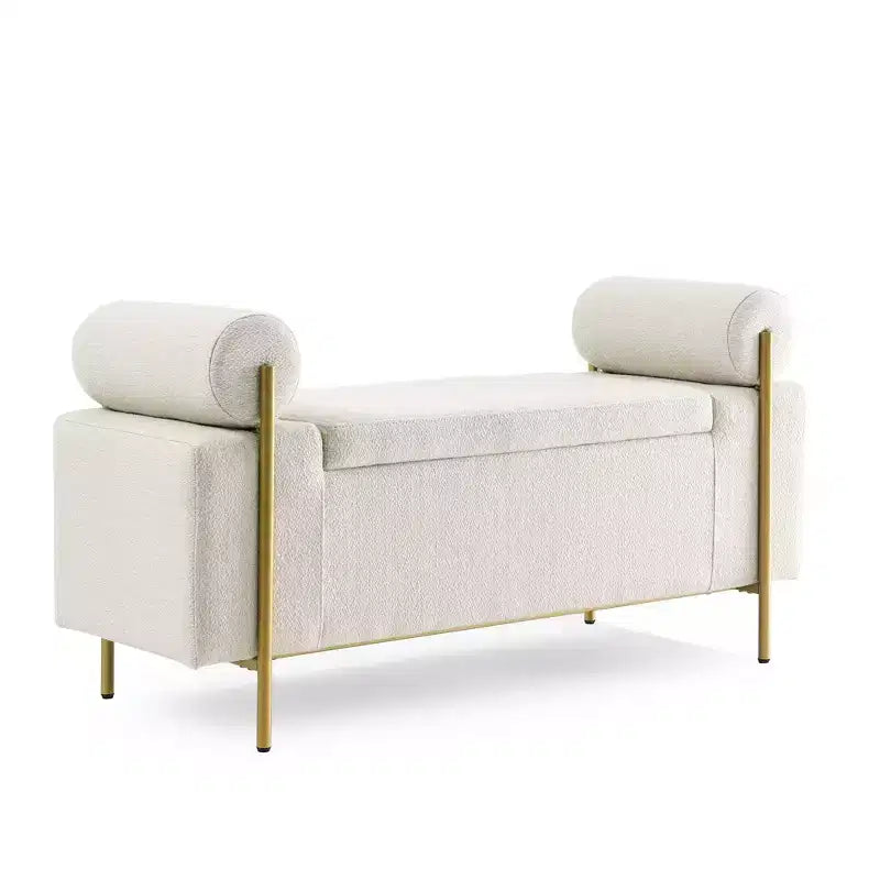 Panca contenitore rivestita da 44" con braccioli cilindrici e gambe in metallo