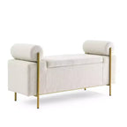 Panca contenitore rivestita da 44" con braccioli cilindrici e gambe in metallo