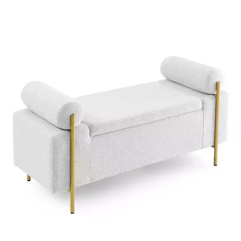 Panca contenitore rivestita da 44" con braccioli cilindrici e gambe in metallo