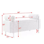 Panca contenitore rivestita da 44" con braccioli cilindrici e gambe in metallo