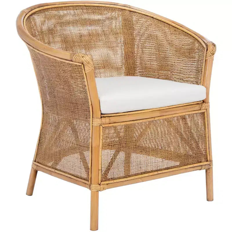 Sedia in Rattan con Cuscino - Bianco / Marrone Miele Lavato