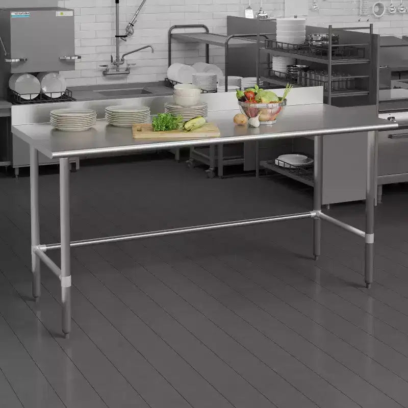 Tavolo da Lavoro e Preparazione Cucina in Acciaio Inox 430 di Grado Commerciale con Alzatina su 4 Lati