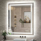 Specchio da Parete Rotondo con Cornice Metallica e Illuminazione a LED, Dimmerabile, Anti-Appannamento