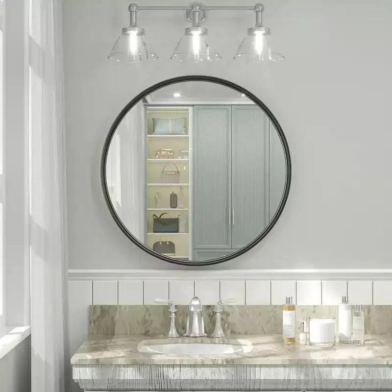 Specchio da Parete Rotondo con Cornice Metallica e Illuminazione a LED, Dimmerabile, Anti-Appannamento
